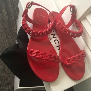 Authentic Red Givenchy chain jelly sandals